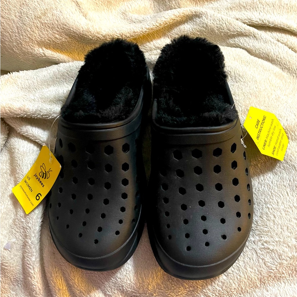 JOYBEES Women's 6 Cozy Clog Faux Fur Lined (Removable) Slip-on~ Black